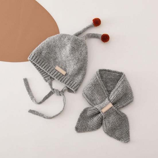 2Stk/Set Kinder Hut Schal Set Plüschkugeln Deko Schnürung Strickmütze Schal Set Elastische Kaltwetter Accessoires