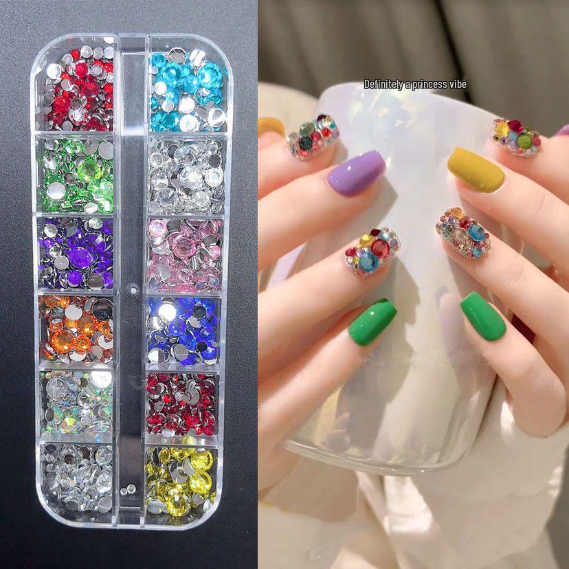 Rhinestone Rotondi Colorati a Fondo Piatto a 24 Scomparti per Unghie - Decorazioni per Nail Art Super Lucide Aurora e Perla