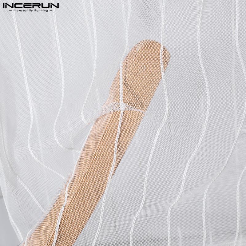 INCERUN Men Sleeveless Fishnet See Through Short Tank Tops Mesh Crop T-shirts