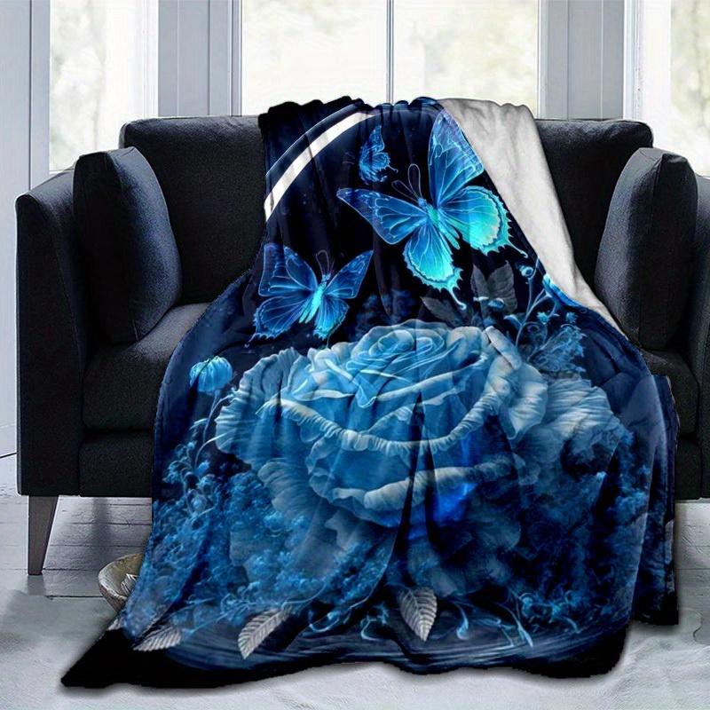 

1pc. Blue Butterfly & Rose Glass Dome Cover - Home Decor, Office Blanket, Outdoor 100x150cm