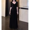 Elegant Gray Vneck Long Dress With High Waist For Autumn Womens Casual Wear