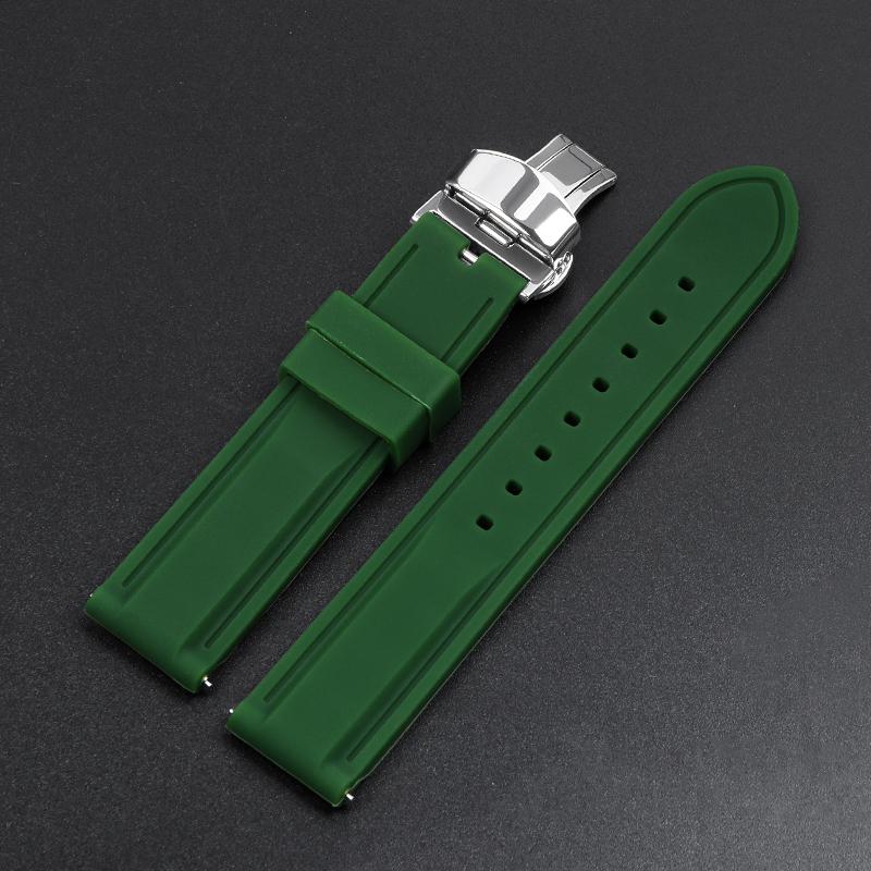 18mm 20mm 22mm 24mm Watch Band Strap Sport Rubber Silicone Watchband Stainless Steel Butterfly Buckle Watch Accessories