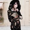 Women Plus Size Asymmetric Cutout Neck Long Sleeve Geometric Printed Fitted Hooded Shirt