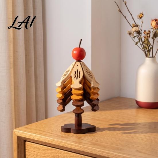 Kitchen Accessories Gift Bamboo Trivets with Storage Rack Heat Resistant Hot Table Protector Pads Decorative Wooden Coaster for Dining Countertop