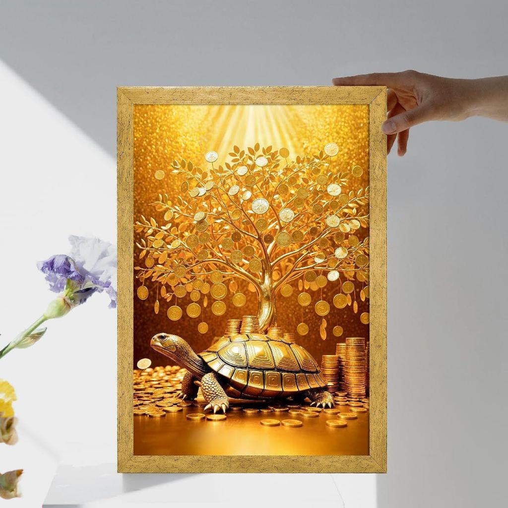 ArtX Paper Money Tree Painting For Vastu, Golden Money Tree Frame For Wall