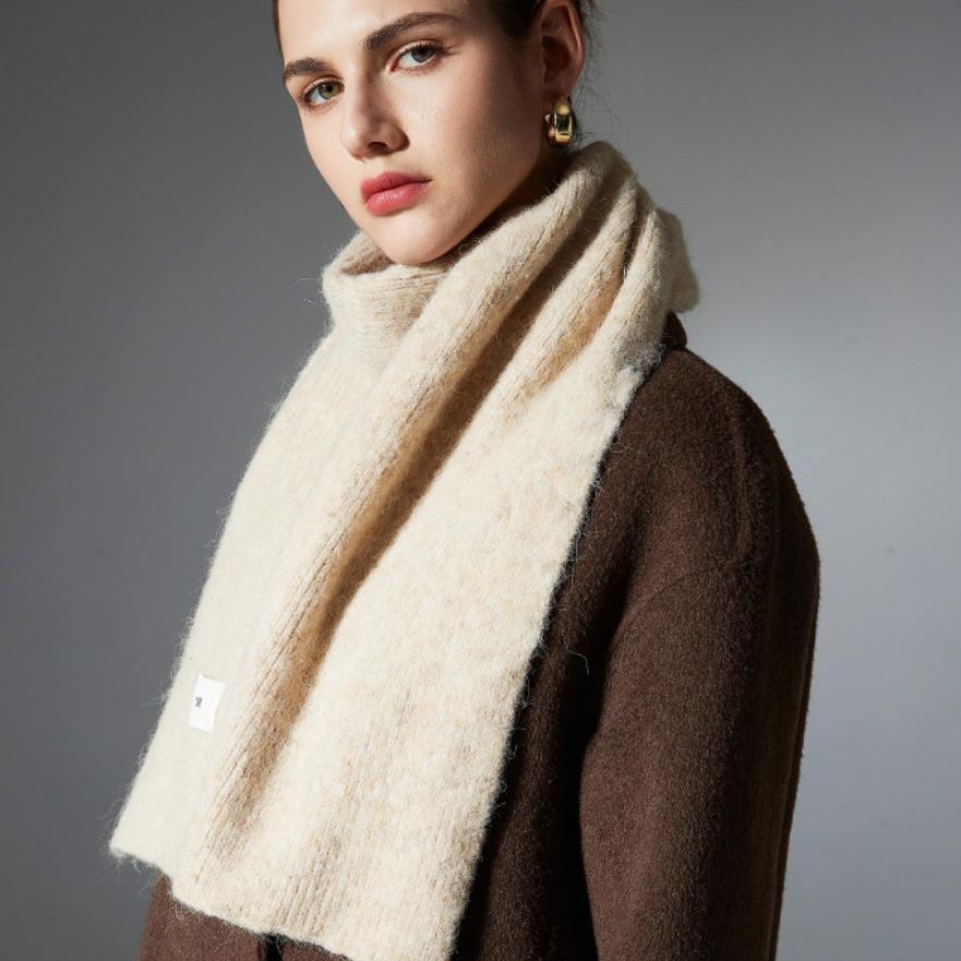 Women Knitted Solid Color Scarf Soft Warm Thick Knit Neck Wrap Classic Plain Scarves for Autumn Winter Coat Matching Daily Wear