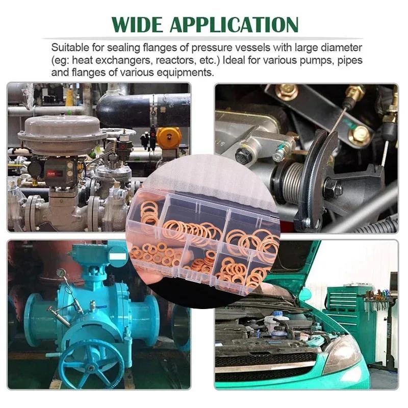 100pcs Red Copper Oil Drain Plug Gasket Kit M4-M14 Universal Car Engine Oil Pan Leak Prevention O-Ring Sealing Washers Auto Part