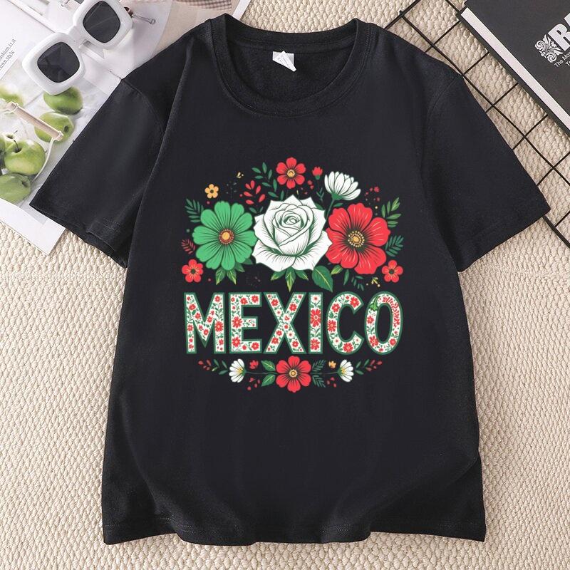 Mexico Floral Unisex T Shirt Mexican Graphic Tee Latina Printed T Shirts Cotton Short Sleeve Round Neck Tees Unisex Clothing Tops