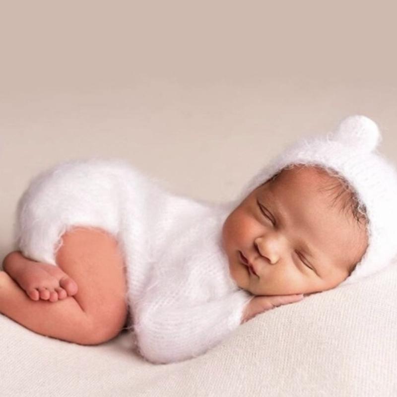 Infant Photography Outfit Bear Themed Soft Plush Set Baby Romper with Hat set Baby Dress Up set for Memorable Pictures
