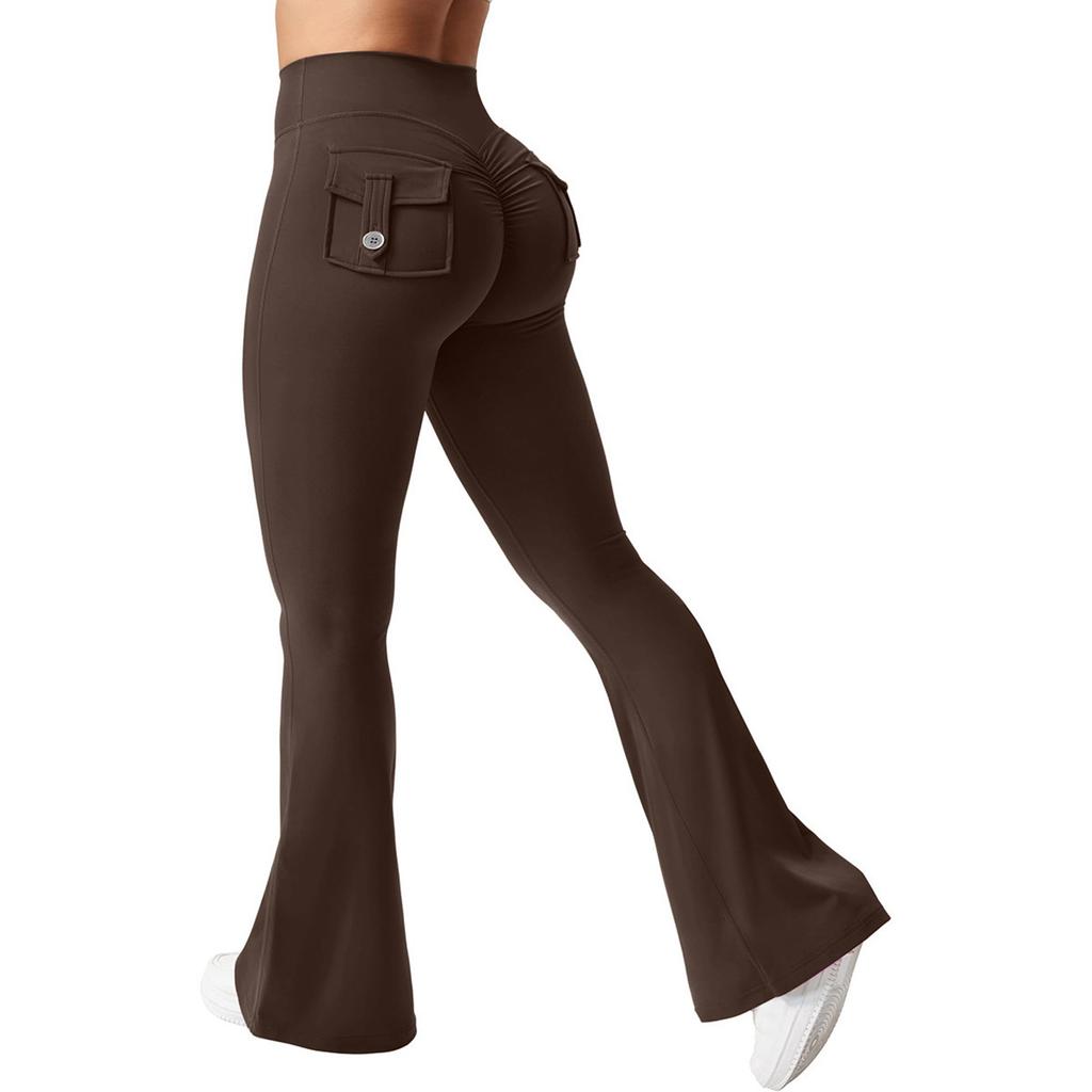 High Waist Flare Leg Pants for Women with Back Pocket Scrunch Detail Stretchy Fabric Bootcut Yoga Style