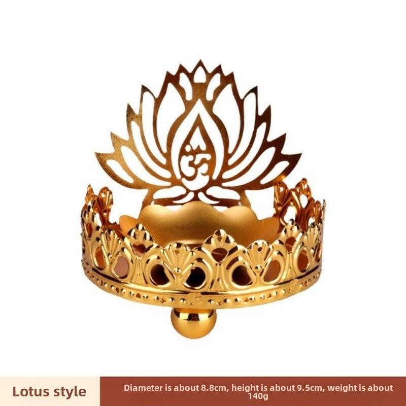 

Lotus Hollow Butter Lamp Holder Creative Candlestick Maitreya Buddha Alloy Lamp Holder Household Fashion Carving Candle Holders
