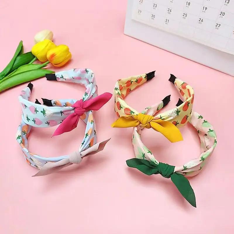 New Fruit Print Hairband for Women Strawberry Knot Bow Headband Korean Sweet Fabric Hoop Hair Band Girls Hair Accessories