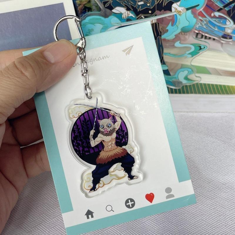 Demon Slayer Cartoon Acrylic Keychain Hashibira Inosuke Anime Action Figures Doll Kawaii Key Backpack Decoration Christmas Gifts