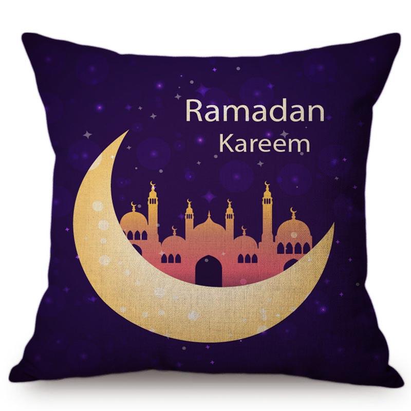 Modern Eid Mubarak Style Cushion Cover Ramadan Kareem Crescent New Moon Stars Lantern Mosque Car Decoration Pillow Case