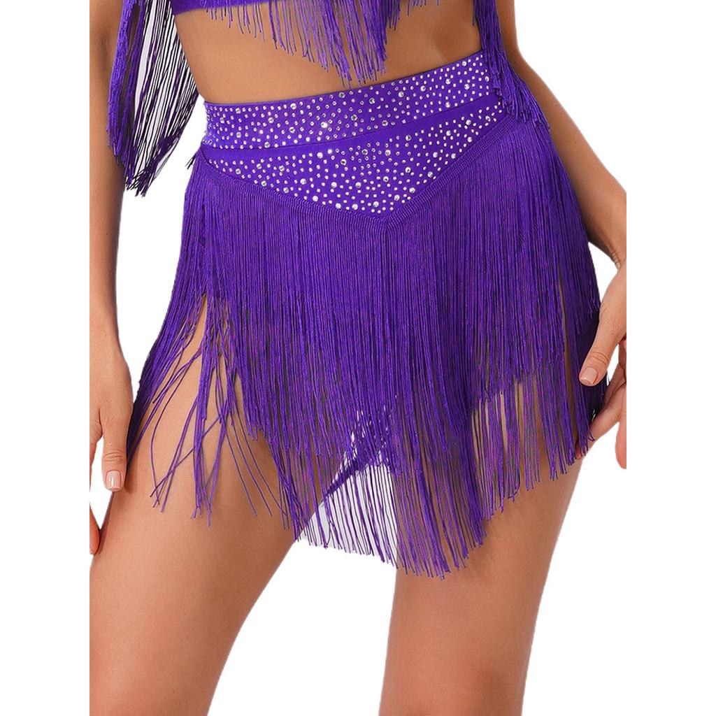 Salsa Latinamerikansk Dansprestation Kjold för Kvinnor S-XXL - Elastisk Midja Lager med Tofsar Tävlingsdräkt