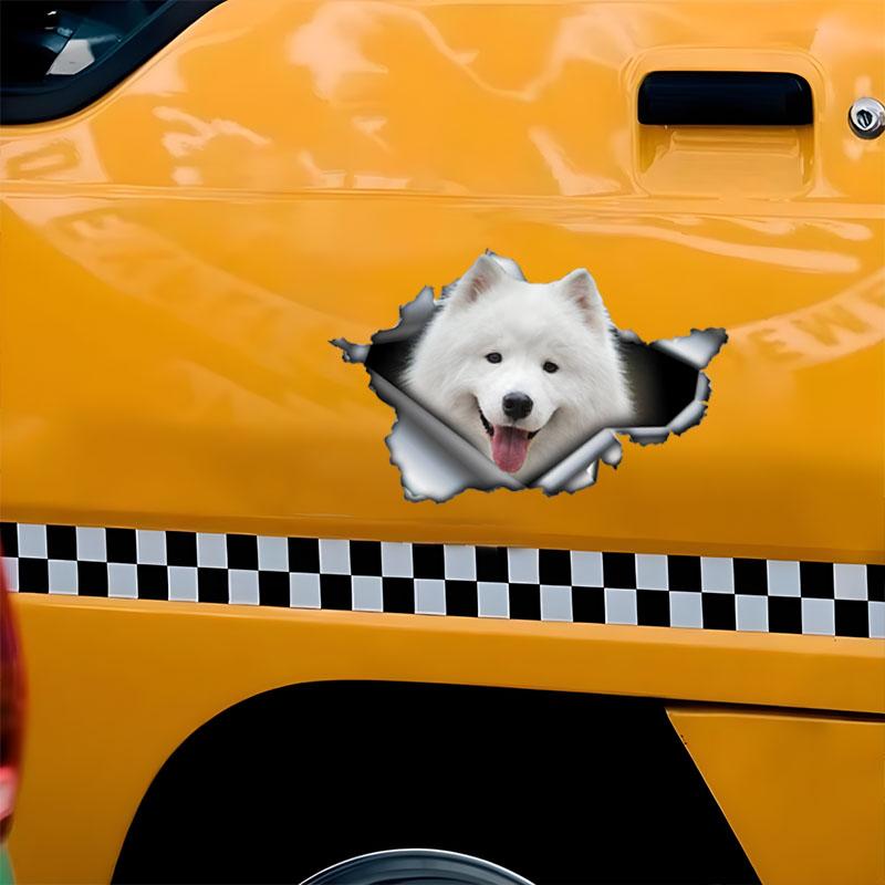 Pegatinas para Coche para Samoyedo Lindo Escondido en Agujeros, Calcomanías Decorativas para Coche Impermeables con Formas Irregulares