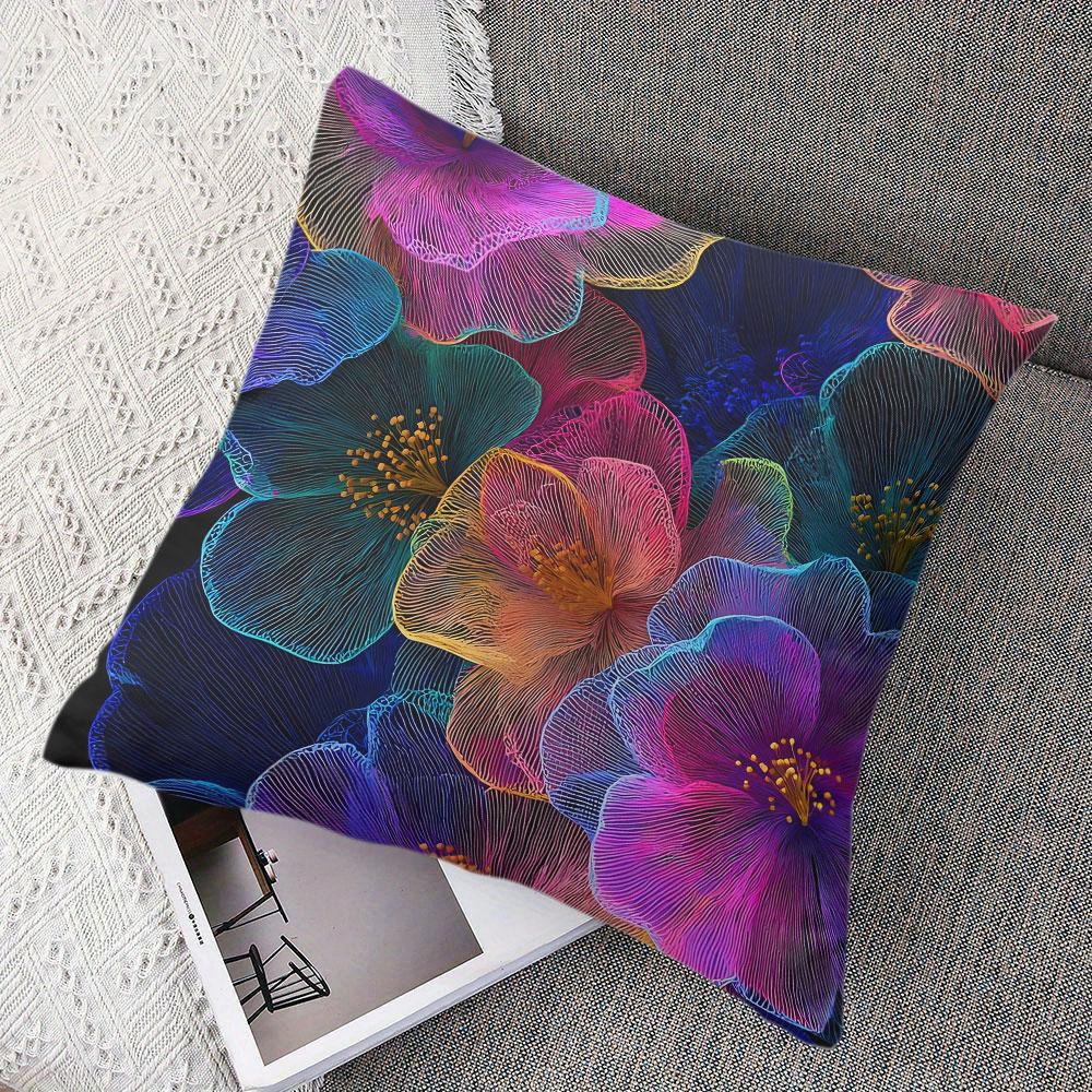 Neon Floral square Jacquard Pillow Cover for Sofa Office Waist Cushion Cover Home Decorative Pillowcase
