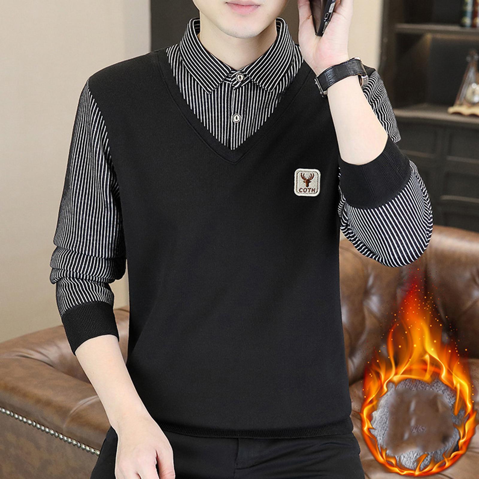 

Men T-Shirt Leisure Flip Collar Long Sleeves Fake Claim XL чёрный