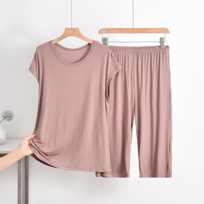 Plus Size Modal Short-Sleeve Pajama Set for Middle-Aged Women - Summer Wear