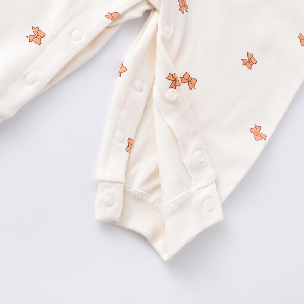 Babykoi Baby Clothes Long Sleeve Romper Spring Autumn Newborn Coveralls Front Open Collar Baby Girl Preparing for Maternity Gift Bow Pattern Orange 6M