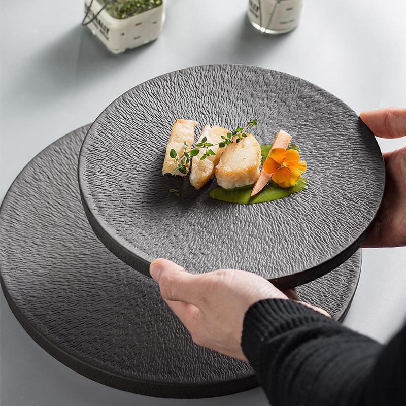 Creative Western Food Plate Wedding Tableware Ceramic Steak Plate High-End Restaurant Hotel Round Flat Plate Cake Dessert Tray