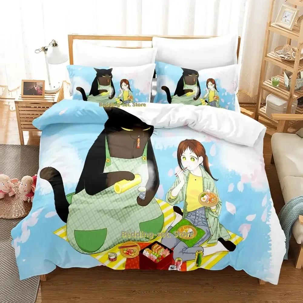Die meisterhafte Katze ist heute wieder deprimiert Bettwäscheset Cartoon Anime Dreiteiliges Set Erwachsene Kind Schlafzimmer Bettbezugsets