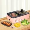 Electric Hot Pot with Grill, 2 In 1 Nonstick Griddle&Hot Pot for Steak/Shabu Shabu/BBQ, Separate Dual Temperature Control, Pink