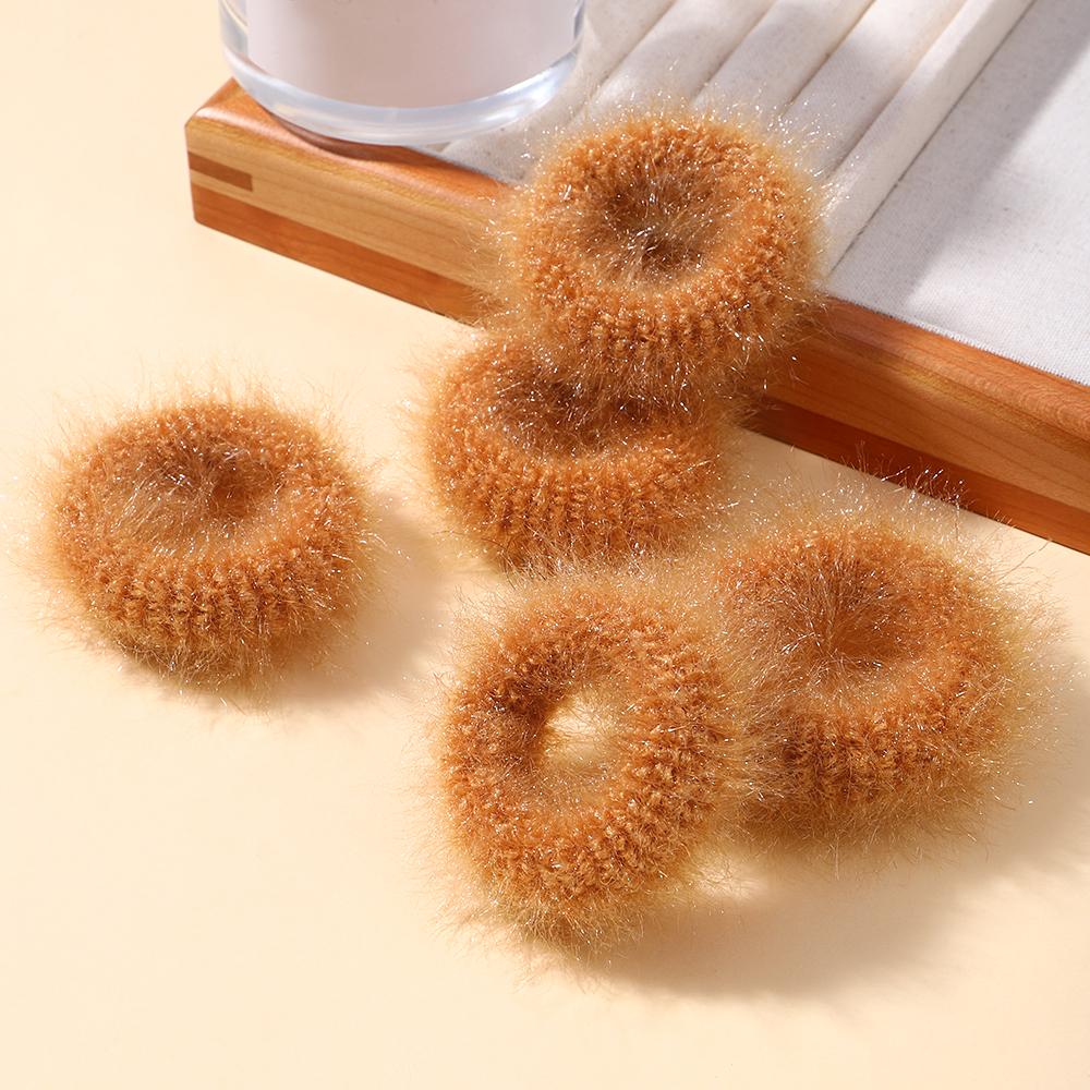 5pcs/bag Girls Mini Colorful Plush Hair Ring Fat Intestine Ring Baby Cute Hairy Head Rope Furry Rubber Band Hair Accessories