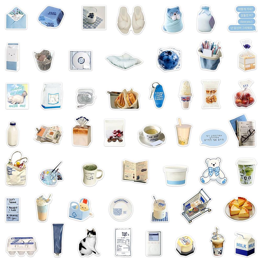10/30/50pcs Blue Ins Style Cream Art Cartoon Stickers Aesthetic Food Milk Bread Sticker Decorative Phone Diary Kawaii Decals Toy