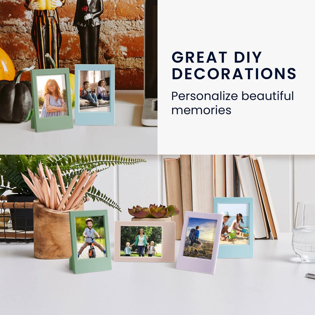 kwmobile 4x Photo Frame for Instax Photo Stand for Instax Film and Instant Camera - 9.2x6.1x0.7cm Black/Light Gray/Green/Yellow