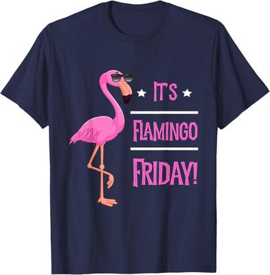 It's Flamingo Friday Funny Bird Wearing Sunglasses Graphic T-Shirt Cool Casual Cotton Tee