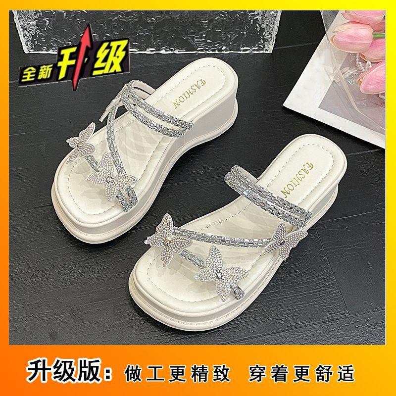 Fashion Fairy Style with Skirt Muffin Platform Slippers 2025 Summer New High-end Outer Wear Rhinestone Sandals