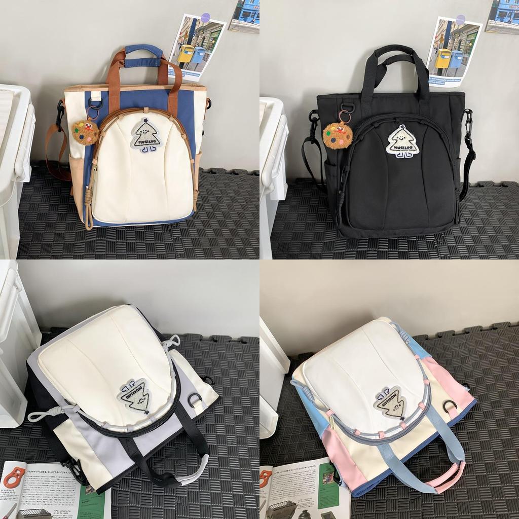 Nylon College Style Girl Backpack With Embroidery And Splicing For School Use