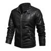 Men's Fashion Casual Solid Color Plus Velvet Lapel PU Leather Jacket