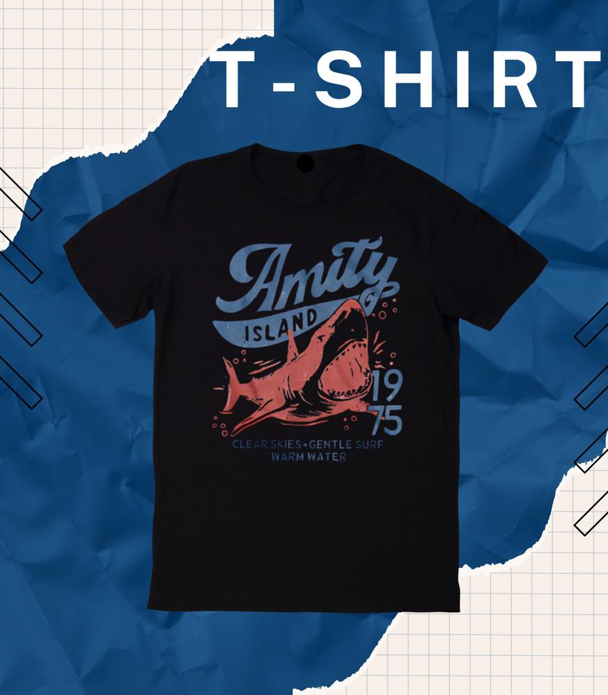 

Amity Island Clear Skies Gentle Surf Warm Water Horror Movie Men s T Shirt EB. S
