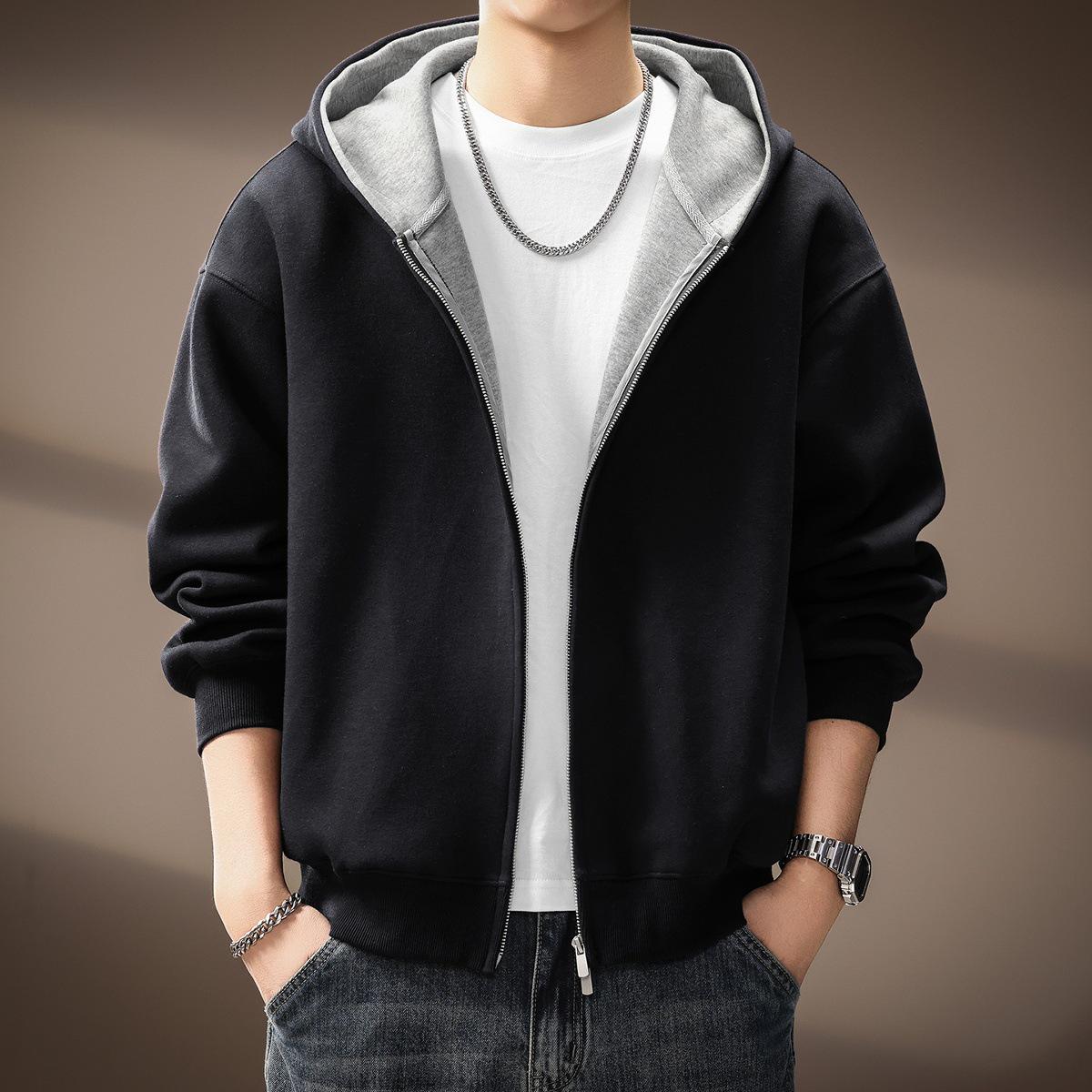 

High-End Men s Oversized Two-Tone 460g Heavyweight Hoodie for Autumn/Winter - Double Zipper Cardigan Style S suitable for 90-110 jin чорний