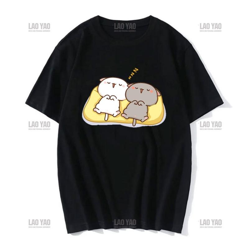 Lovely Peaches and Ash Ash T Shirt Szary Przyznaj się do błędu T-shirt Super słodki brzoskwiniowy kot kreskówka para nadruk T-shirt Unisex Unisex Topy Unisex