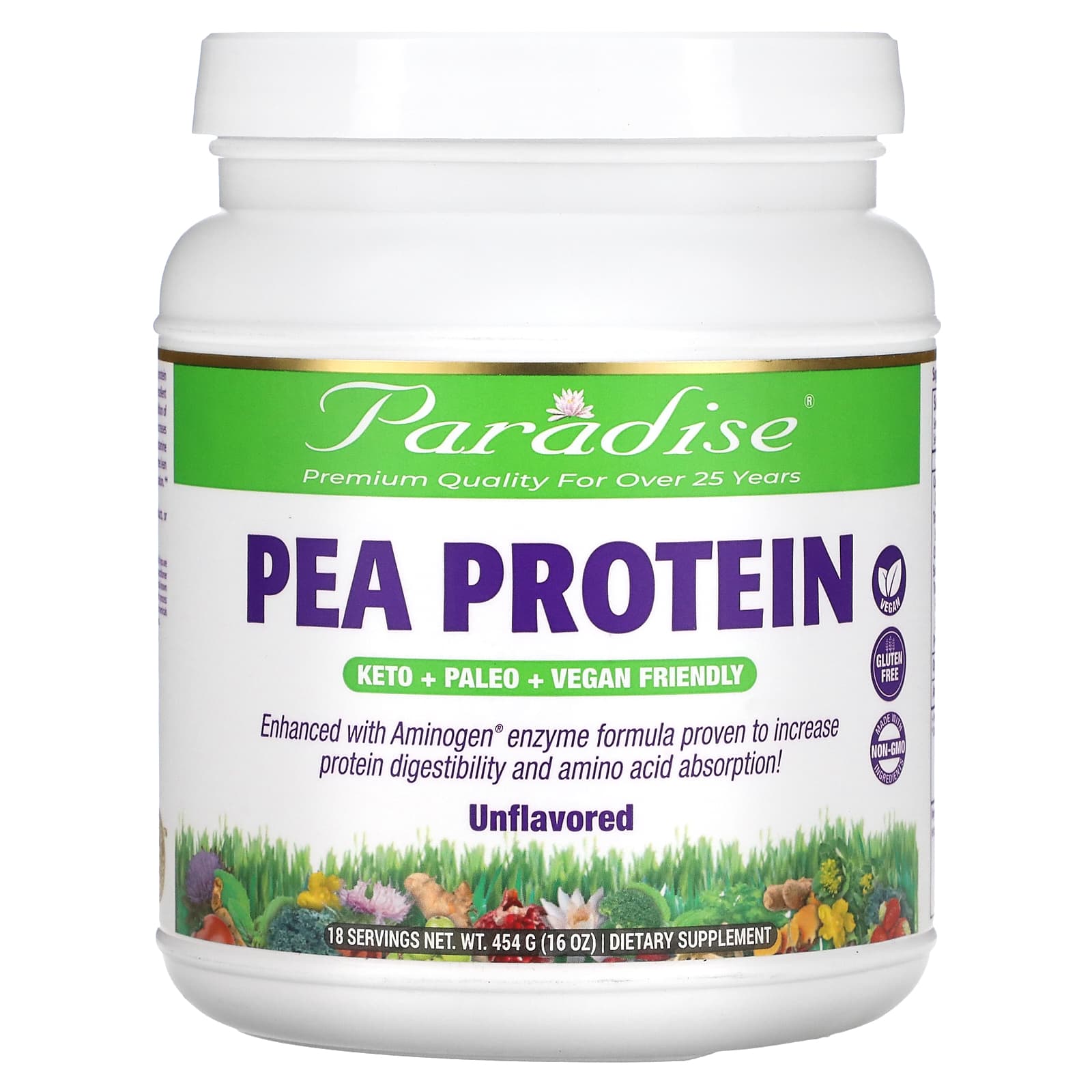 

Paradise Herbs, Pea Protein, Unflavored, 16 oz (454 g)