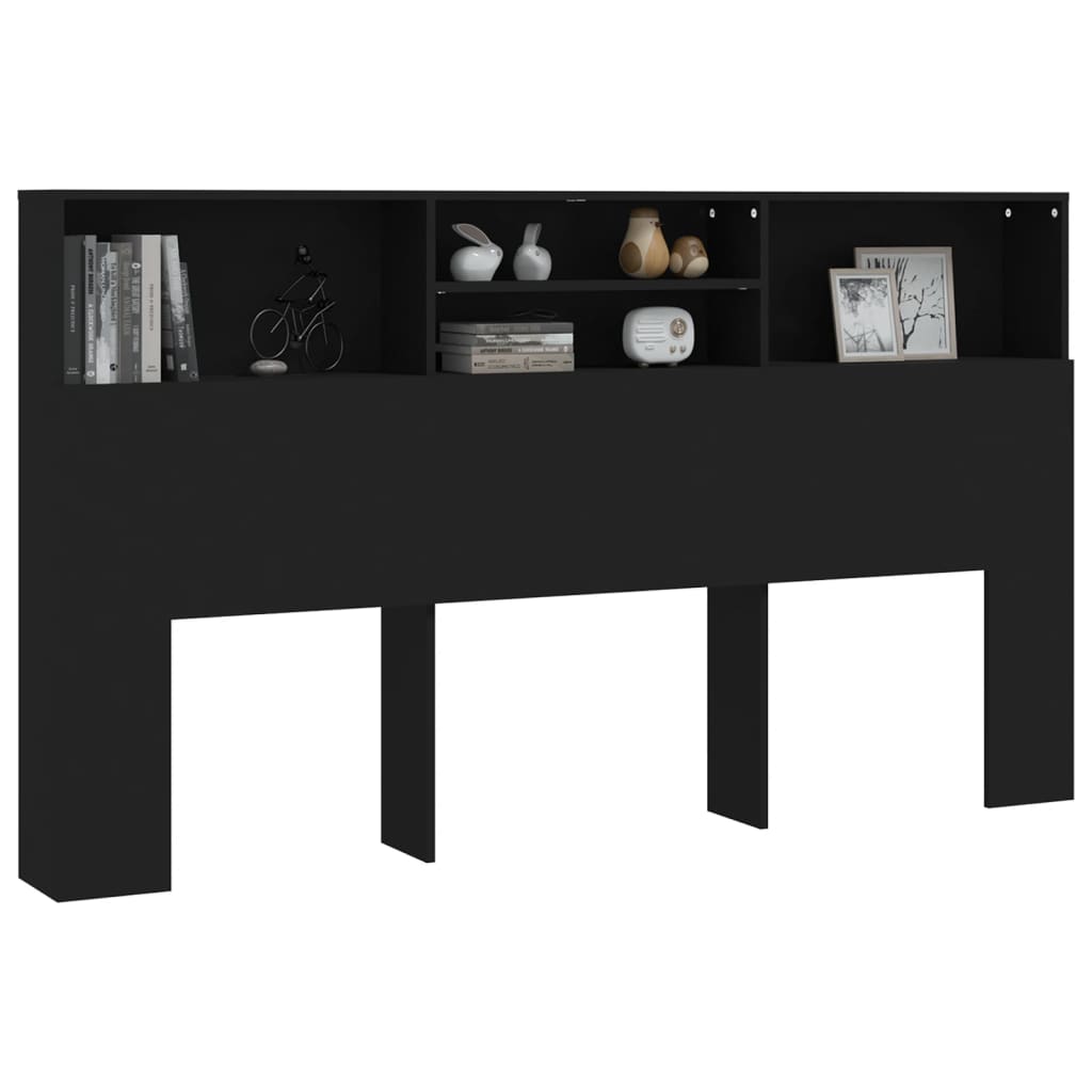 Bed Headboard with Shelves Black 180 x 19 x 103.5 cm
