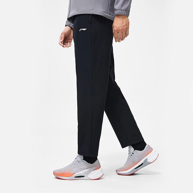 Li Ning Fitness Series Solid Color Straight Leg Fleece Warm Water Resistant Knitted Sports Pants Men pants Black AYKT647-1