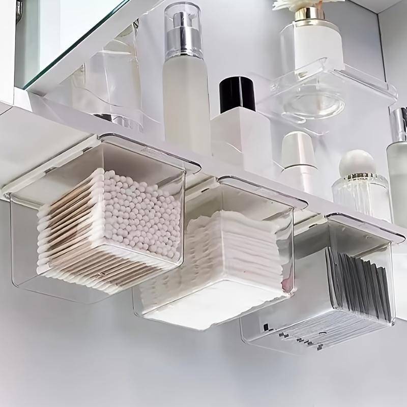 Clear Bathroom Storage Drawer, Under-Cabinet Pull-Out Organizer for Swabs, Makeup Storage Box with Transparent Design(1/2/3pcs)