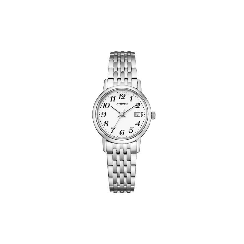 CITIZEN Silver Simple Ladies Quartz Watch 27.0mm White Dial Calendar Steel Strap EW1580-50B синий