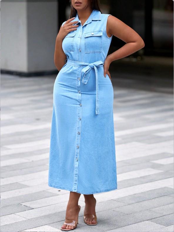 Light Blue Sleeveless Spring Women's Wish Cross-Border Dress