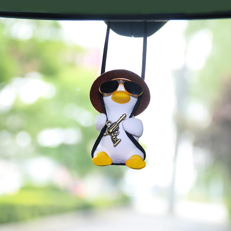 Anime Pink Swing Duck Car Decoration Pendant Cute Auto Rearview Mirror Hanging Ornament For Women Car Ineriror Accessories