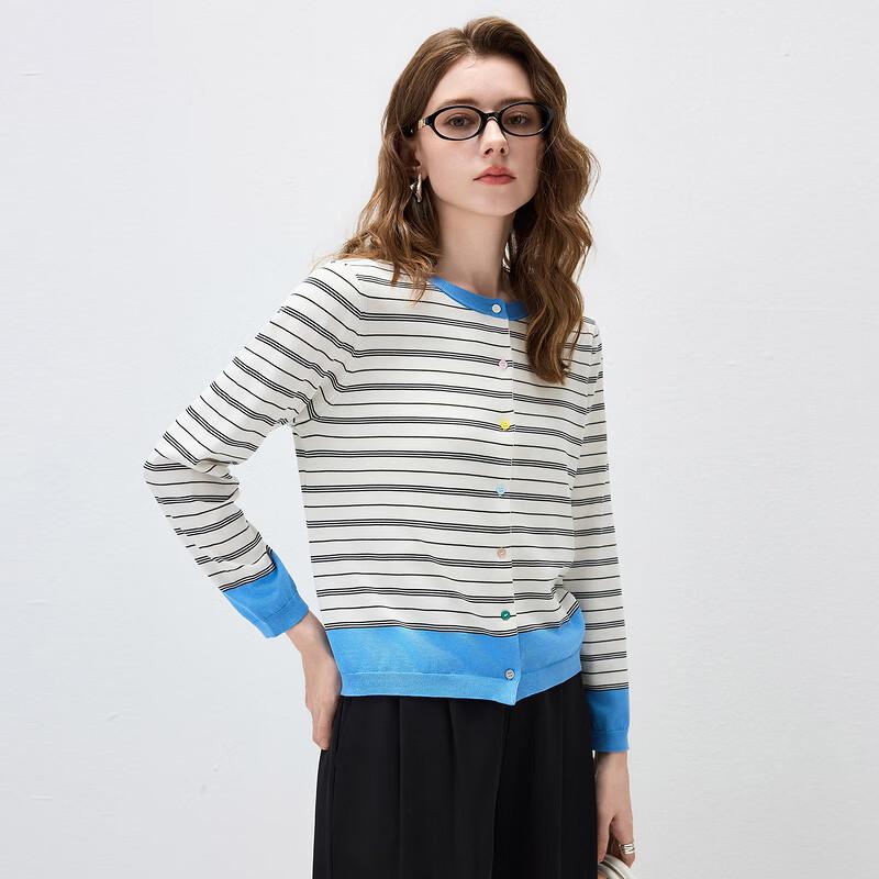 KMBK Women's Striped Silk Blend Long-Sleeve Knit Top