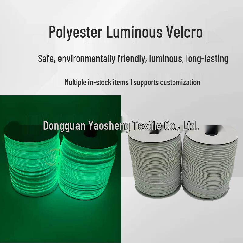 Luminous Velcro Edge Ribbon - White, 9.5mm, Green Glow for Luggage
