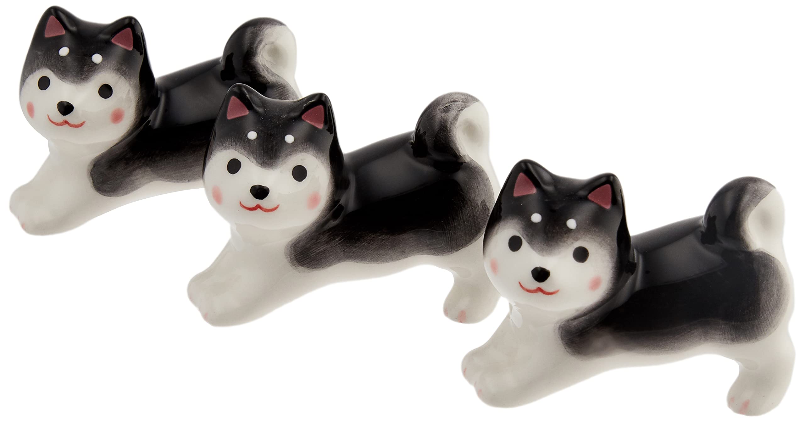 Yakushi Kiln Dog Weather Black Shiba Chopstick Rest Set (Stretched) 3-Piece