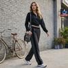 Dames Hoge Taille Wijde Pijpen Joggingbroek met Kleurblok Zijstrepen - Casual Joggers voor Dagelijks Gebruik
