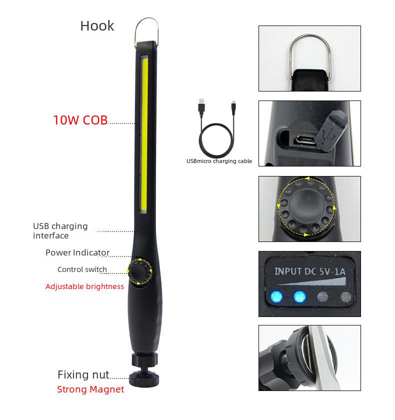 Stepless Dimming COB Work Light with Magnet, USB Charging, Emergency Light for Car Maintenance