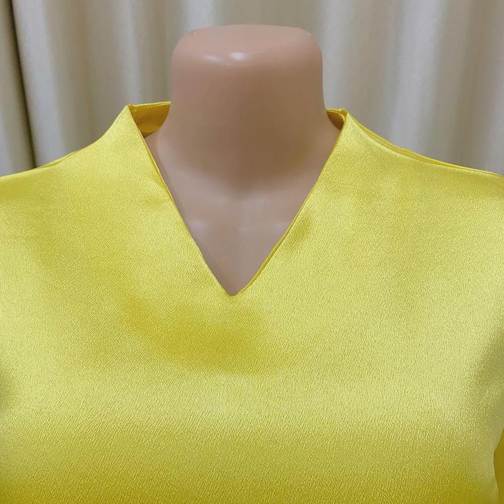 Women's Solid Color V-Neck Lantern Sleeve Blouse - Plus Size, Elegant & Versatile Style for African, European & American Fashion